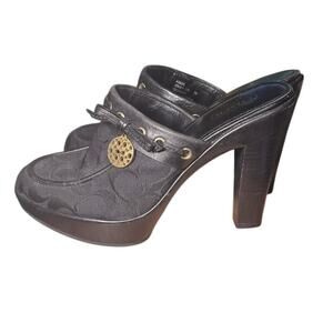 Coach Jodey Mules Signature Pattern Black Canvas Size 8